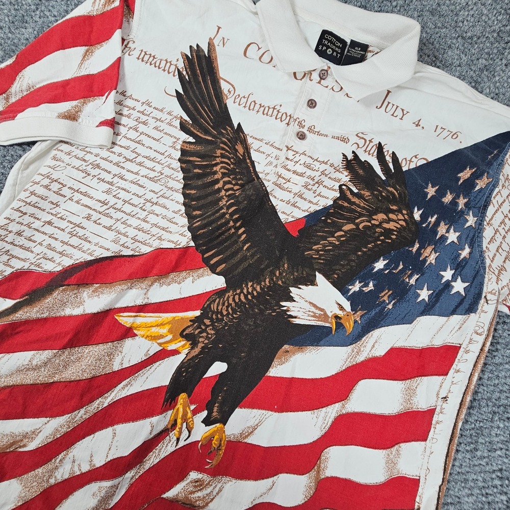 Cotton‎ Traders Mens XL Declaration of Independence Eagle American Flag Polo